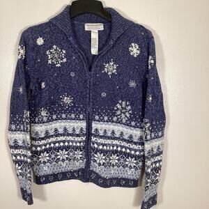 Tiara International Vintage Holiday Sweater Zip Up Snowflakes Beaded Medium Xmas